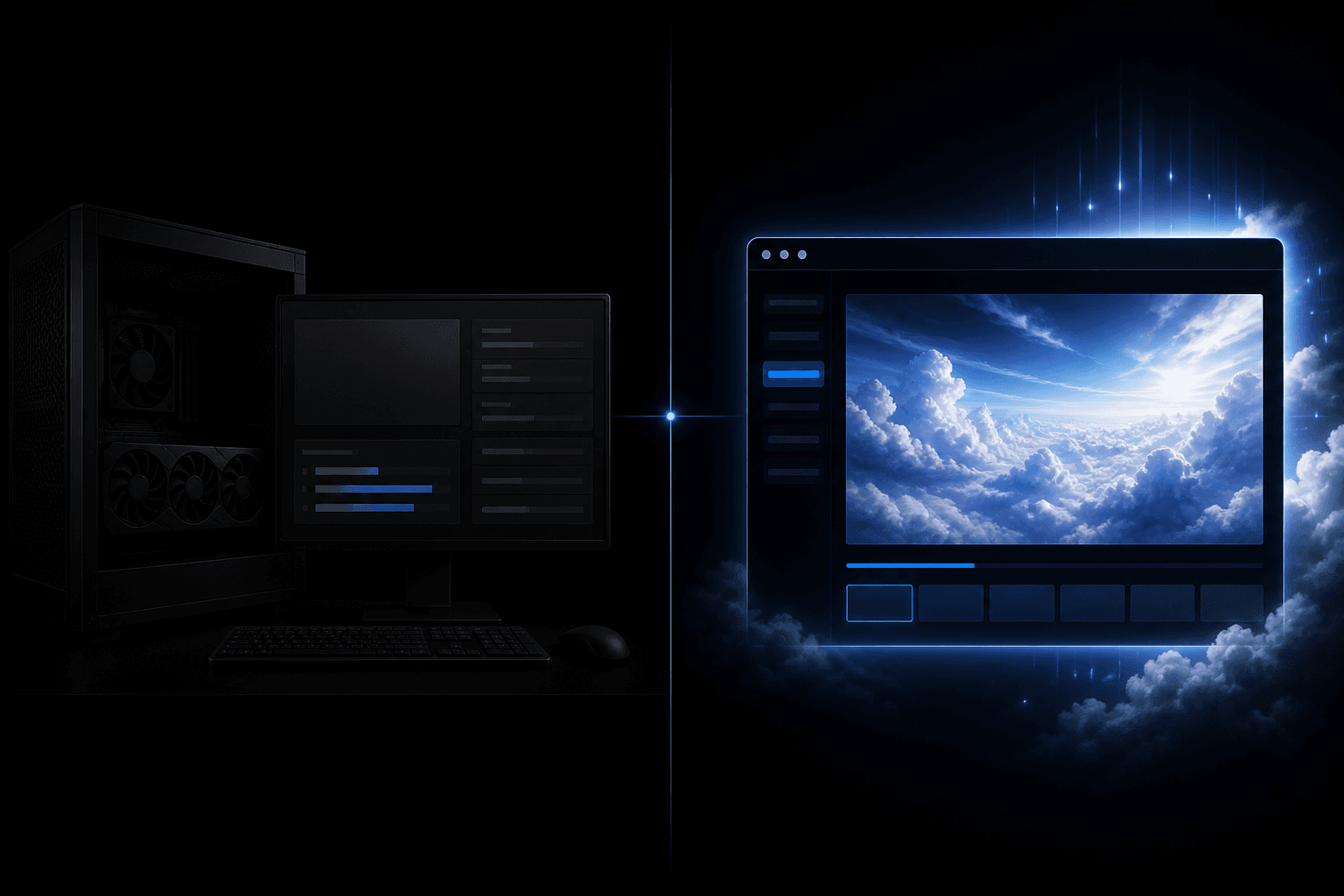 Split visual comparing local GPU MiniMax H3 generation with hosted online 2K generation